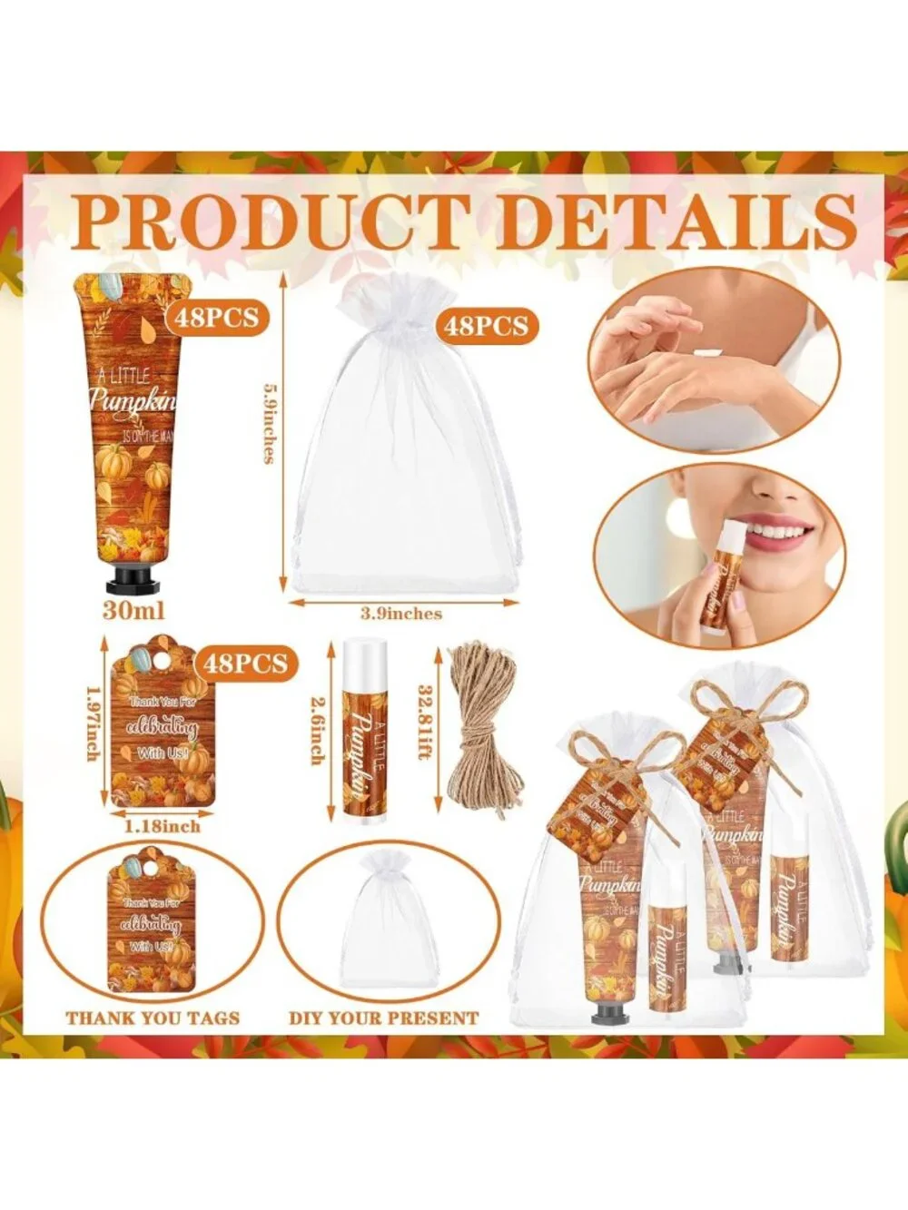 48-Piece Fall Pumpkin Baby Shower Favors | Bulk Thank You Gifts for Guests